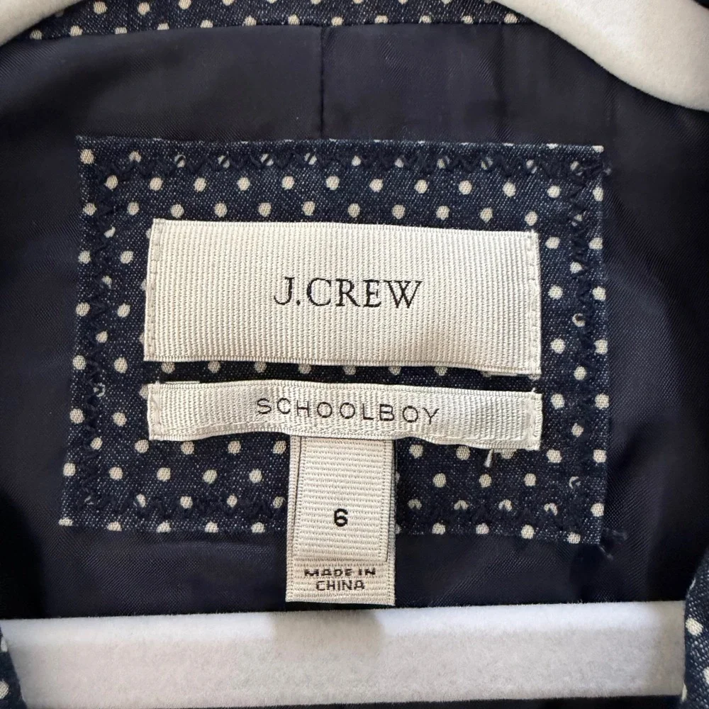 J. Crew Women's Schoolboy Blazer Blue White Polkadot Preppy Academia Cotton SZ 6